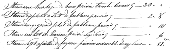 Excerpt of an inventory of Antoine Boisvert's estate, February 26, 1835.  Housed at the National Library and Archives of Quebec.